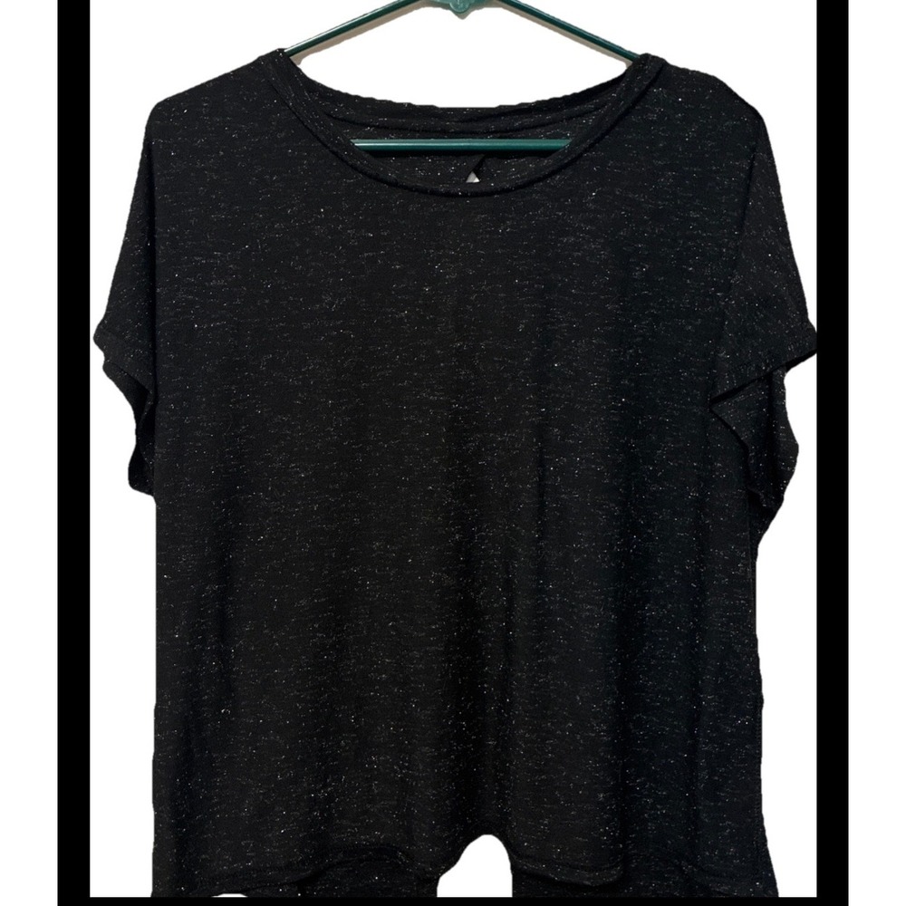 Spalding Womens XL Black Space Dye Open Back Split Hem Activewear T-Shirt Top
